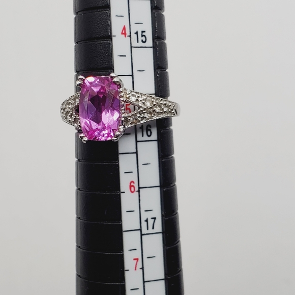 Genuine Pink & White Topaz 925 Sterling Silver Ring - Picture 6 of 8